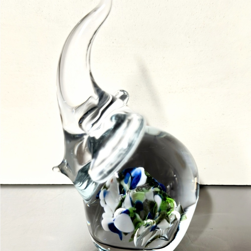 Elegant Glass Elephant with Blue and Green Accents